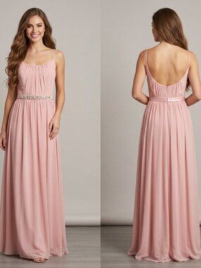 Lela Rose Bridesmaid Dress Size 14 Rose Pink Chiffon Gown Beaded Waist LR214